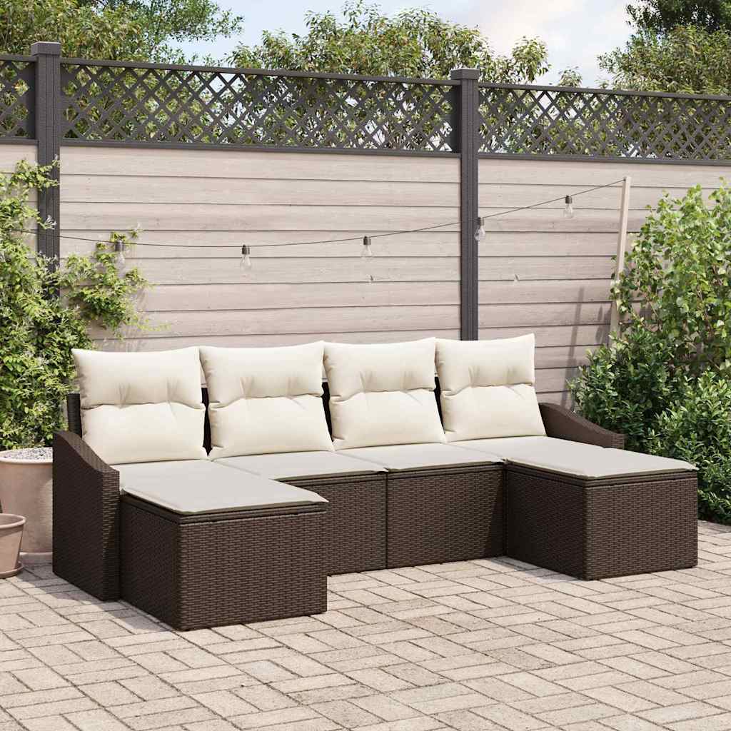 Garten-Sofa-Set 6 pcs Braun Poly Rattan