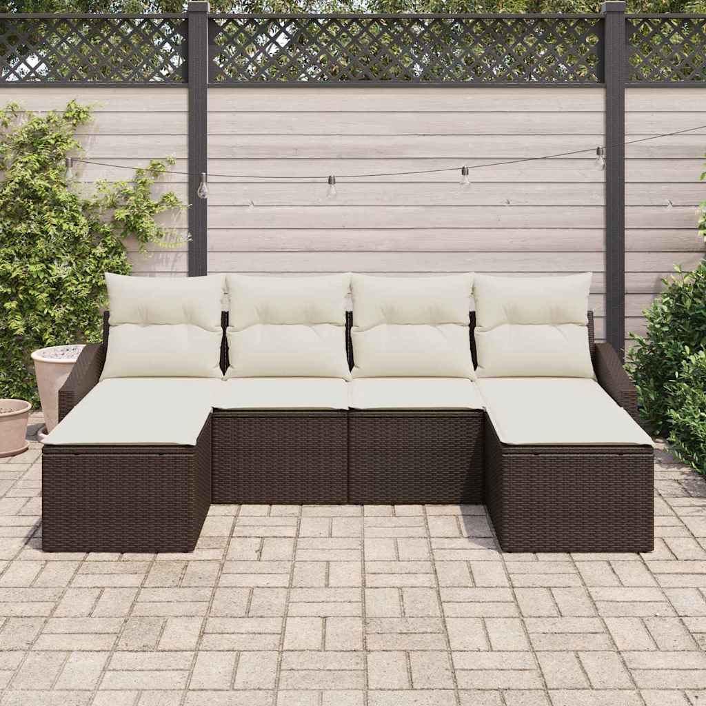 Garten-Sofa-Set 6 pcs Braun Poly Rattan