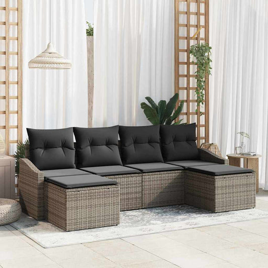 Sofa Set mit Kissen 6 pcs Grau Poly Rattan