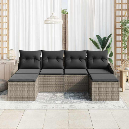 Sofa Set mit Kissen 6 pcs Grau Poly Rattan