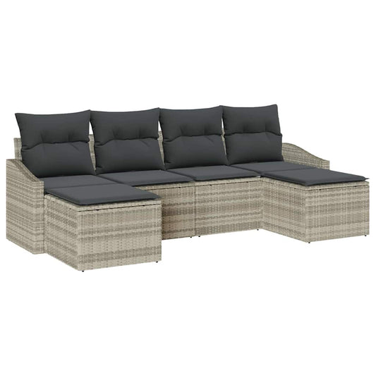 Garten-Sofa-Set 6 pcs Hellgrau Poly Rattan
