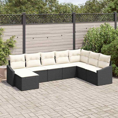 Sofa Set mit Kissen 8 pcs Schwarz Poly-Rattan
