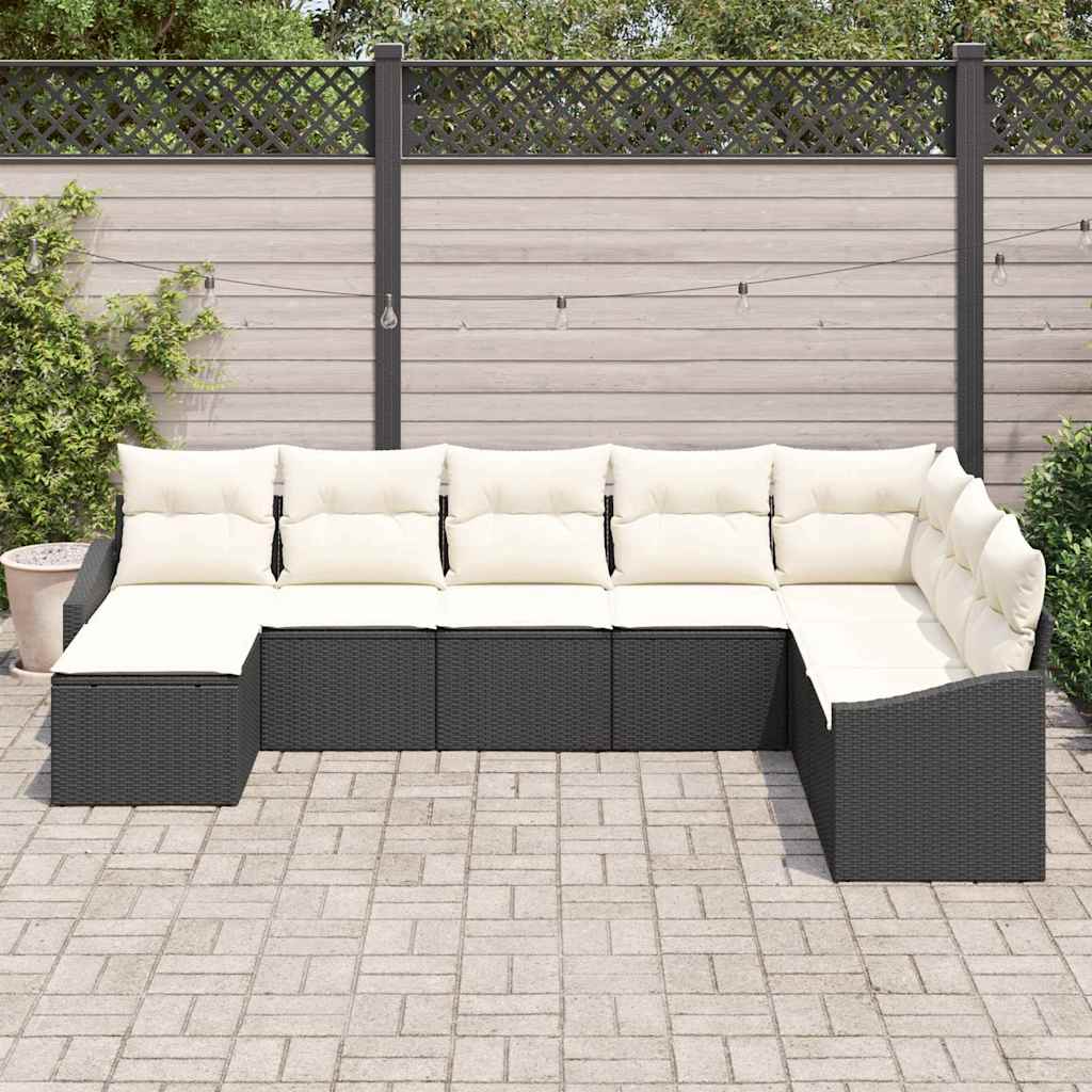 Sofa Set mit Kissen 8 pcs Schwarz Poly-Rattan