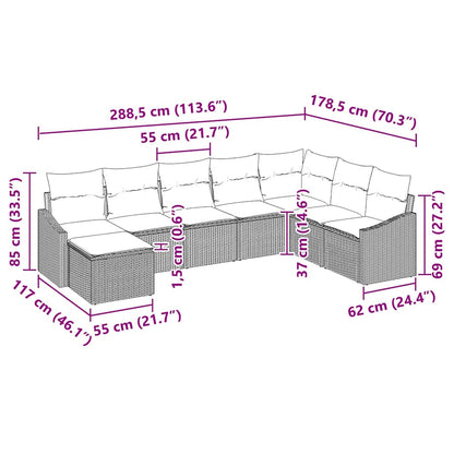 Sofa Set mit Kissen 8 pcs Schwarz Poly-Rattan