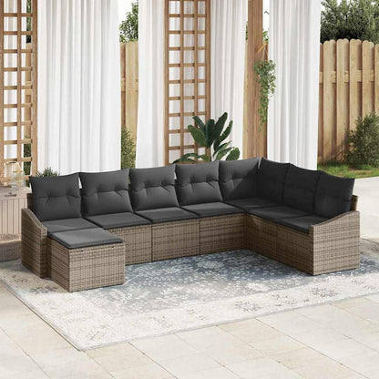 Sofa Set mit Kissen 8 pcs Grau Poly-Rattan
