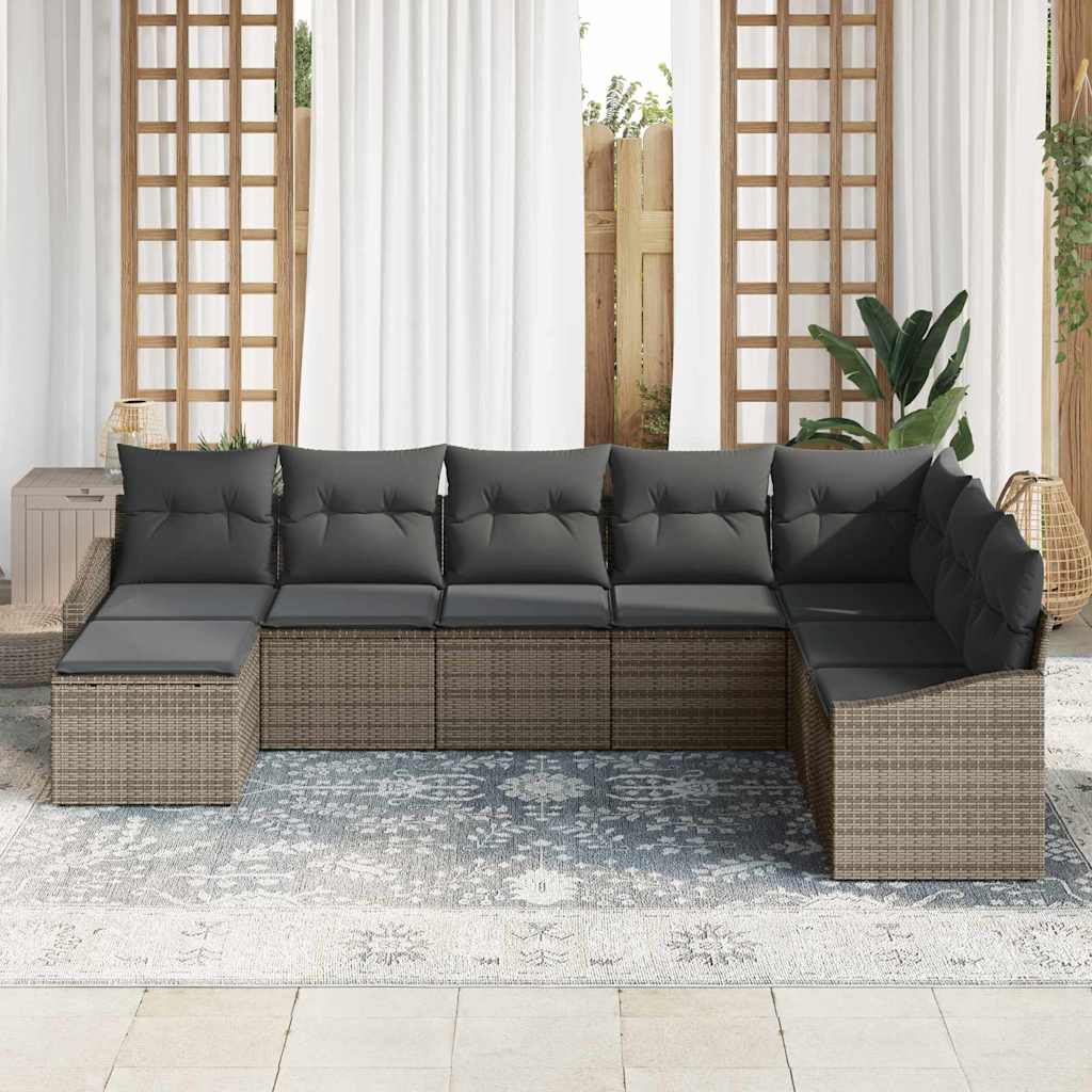 Sofa Set mit Kissen 8 pcs Grau Poly-Rattan