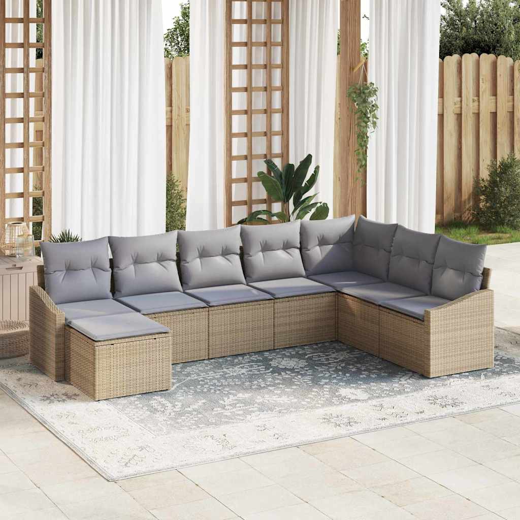 Garten-Sofa-Set 8 pcs Beige Poly Rattan