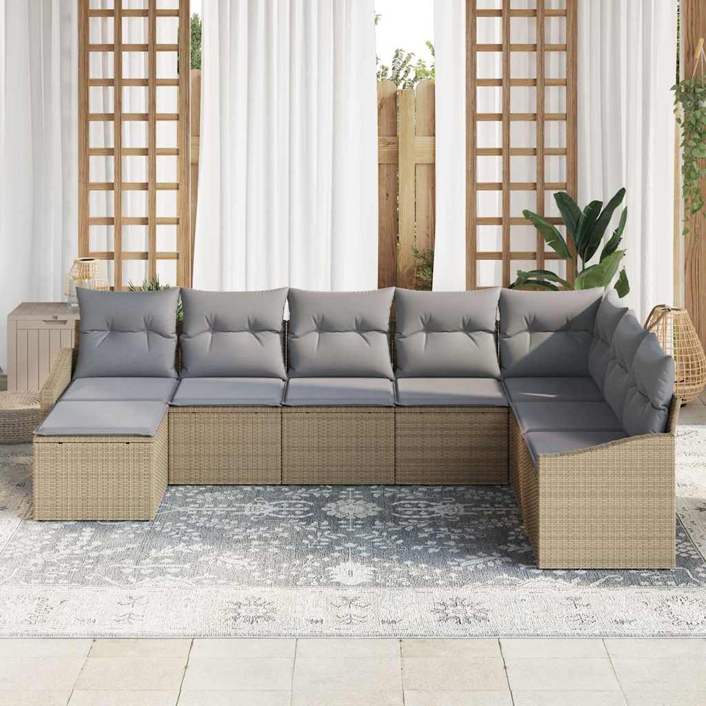 Garten-Sofa-Set 8 pcs Beige Poly Rattan