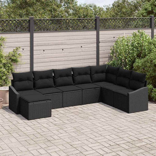 Garten-Sofa-Set 8 pcs Schwarz Poly Rattan