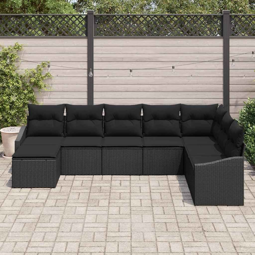 Garten-Sofa-Set 8 pcs Schwarz Poly Rattan