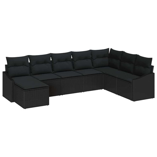 Garten-Sofa-Set 8 pcs Schwarz Poly Rattan