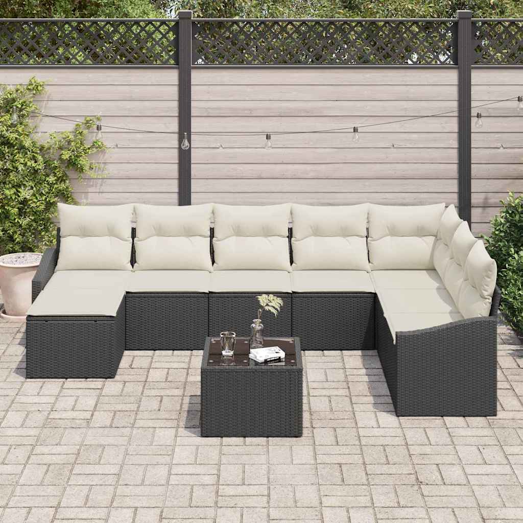 Sofa Set mit Kissen 9 pcs Schwarz Poly-Rattan