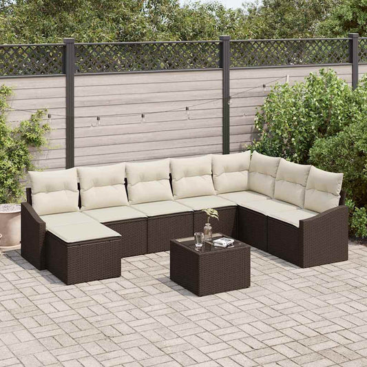 Garten-Sofa-Set 9 pcs Braun Poly Rattan