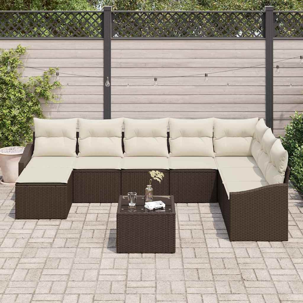 Garten-Sofa-Set 9 pcs Braun Poly Rattan
