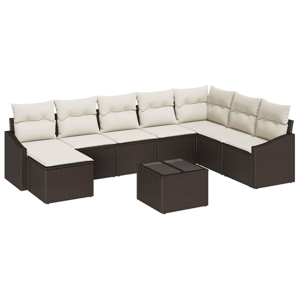 Garten-Sofa-Set 9 pcs Braun Poly Rattan