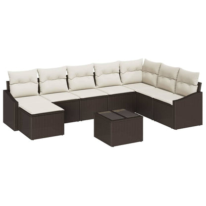 Garten-Sofa-Set 9 pcs Braun Poly Rattan