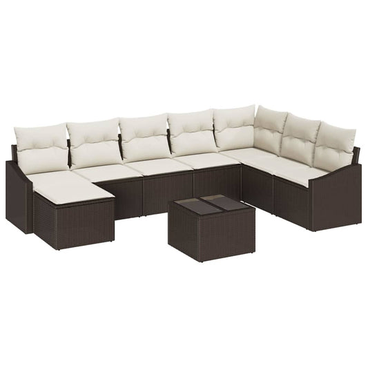 Garten-Sofa-Set 9 pcs Braun Poly Rattan
