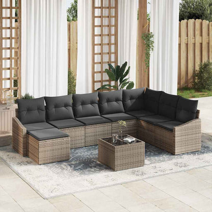 Sofa Set mit Kissen 9 pcs Grau Poly Rattan