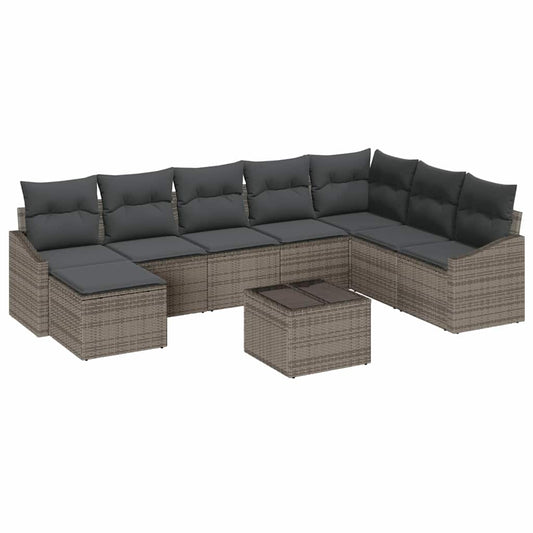 Sofa Set mit Kissen 9 pcs Grau Poly Rattan