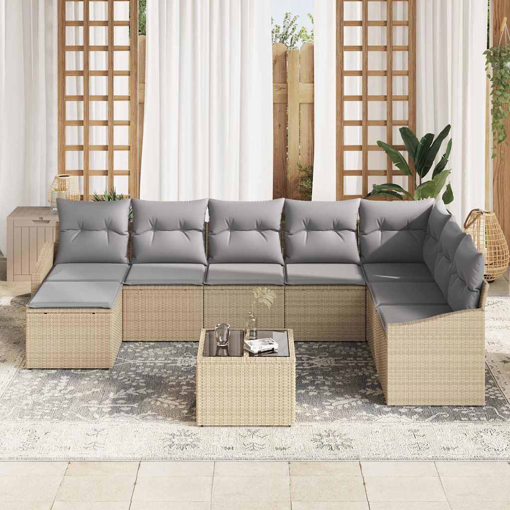 Garten-Sofa-Set 9 pcs Beige Poly Rattan