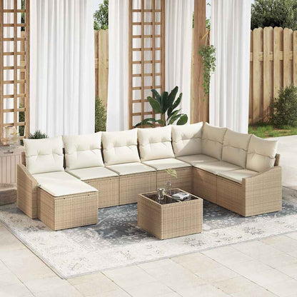 Sofa Set mit Kissen 9 pcs Beige Poly-Rattan