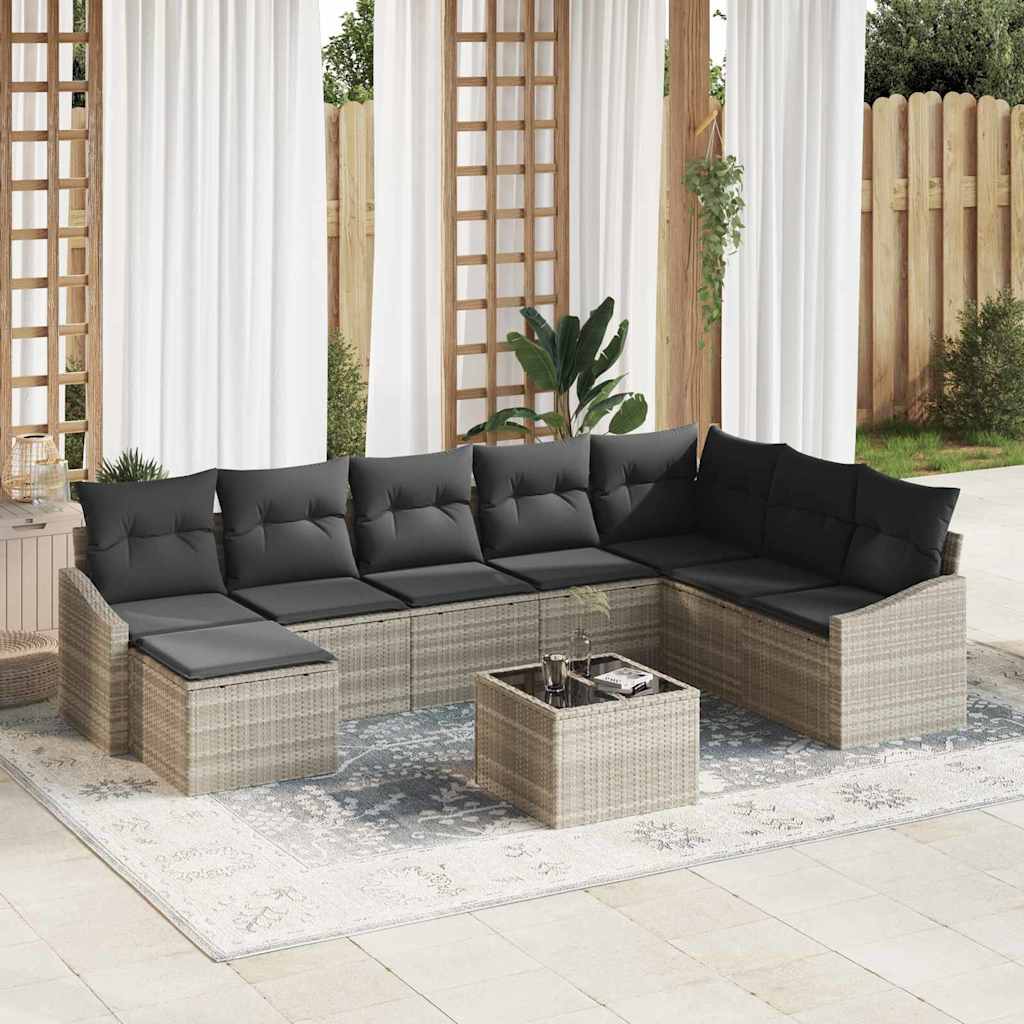 Garten-Sofa-Set 9 pcs Hellgrau Poly Rattan