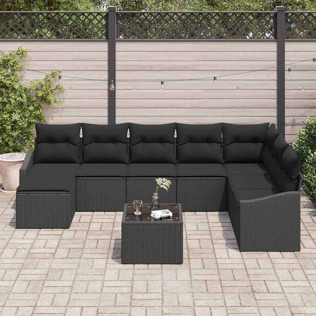 Garten-Sofa-Set 9 pcs Schwarz Poly Rattan