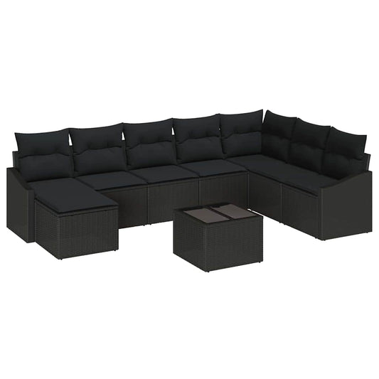 Garten-Sofa-Set 9 pcs Schwarz Poly Rattan