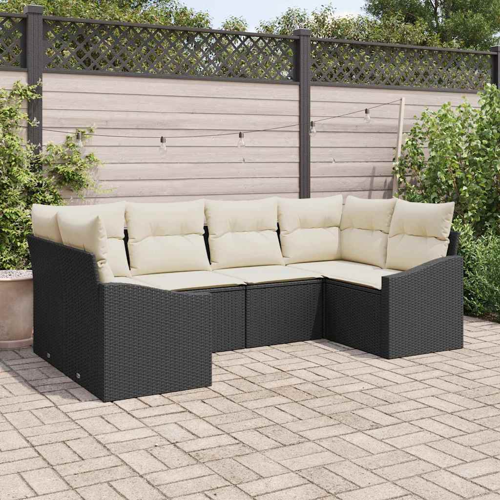 Sofa Set mit Kissen 6 pcs Schwarz Poly-Rattan