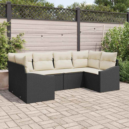 Sofa Set mit Kissen 6 pcs Schwarz Poly-Rattan