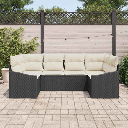 Sofa Set mit Kissen 6 pcs Schwarz Poly-Rattan