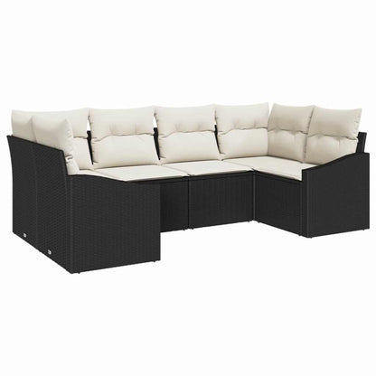 Sofa Set mit Kissen 6 pcs Schwarz Poly-Rattan