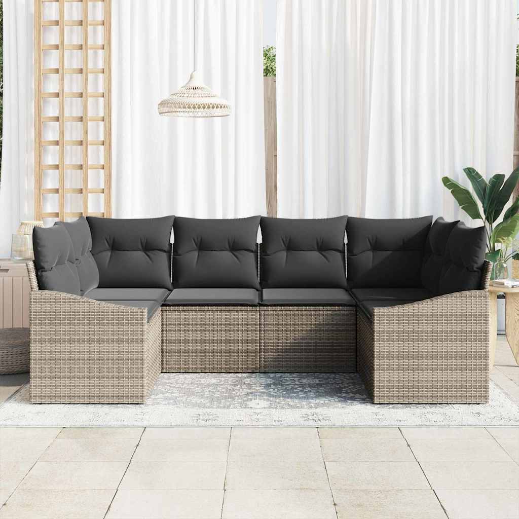 Sofa Set mit Kissen 6 pcs Grau Poly-Rattan