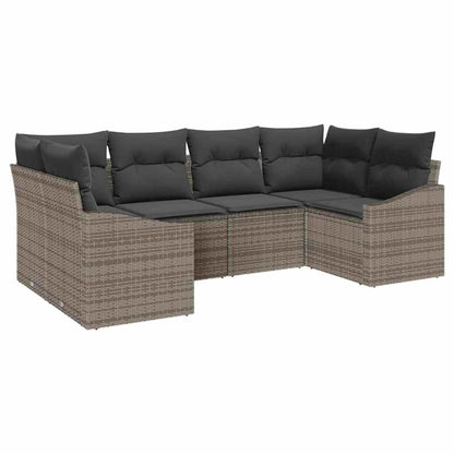 Sofa Set mit Kissen 6 pcs Grau Poly-Rattan