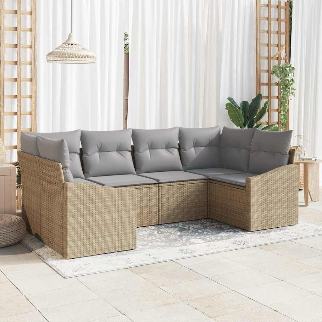 Garten-Sofa-Set 6 pcs Beige Poly Rattan