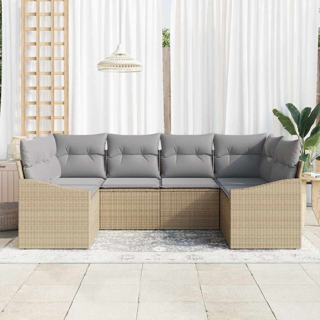 Garten-Sofa-Set 6 pcs Beige Poly Rattan