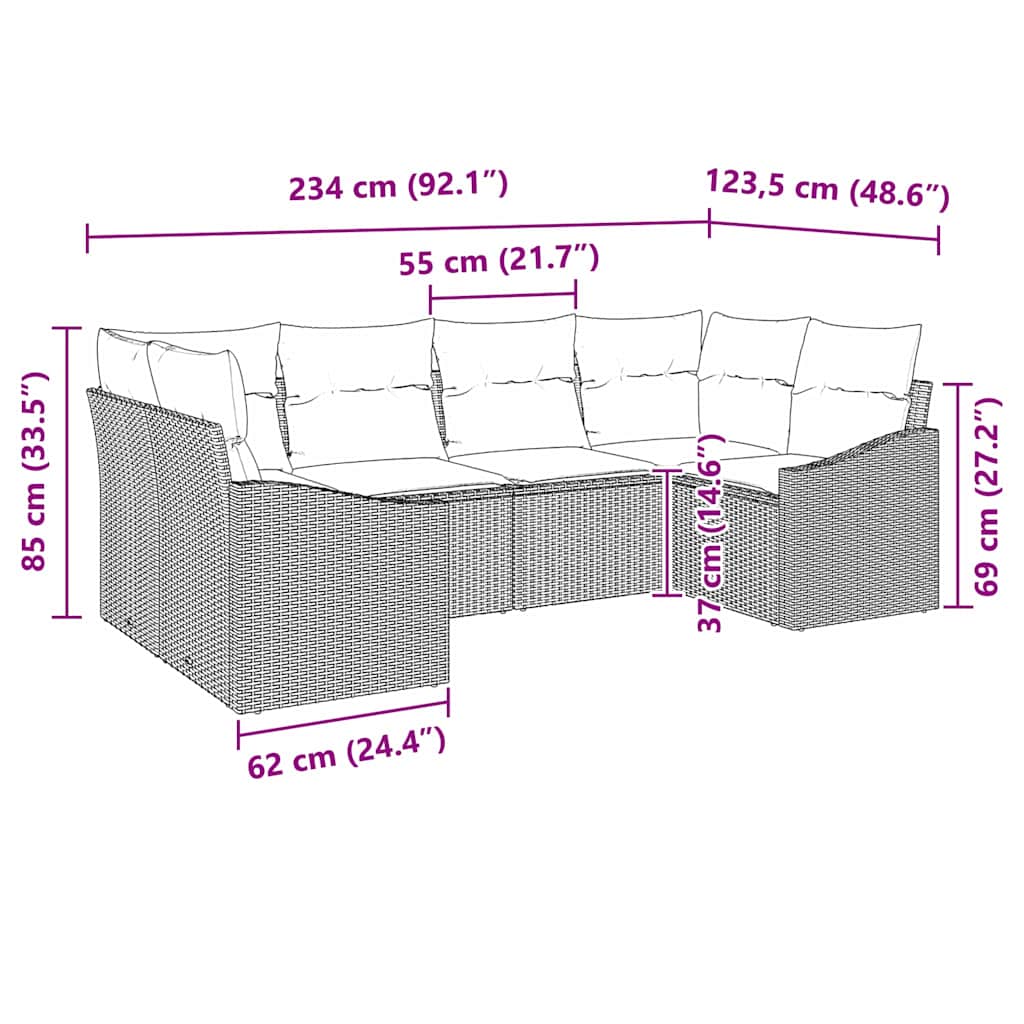 Garten-Sofa-Set 6 pcs Hellgrau Poly Rattan