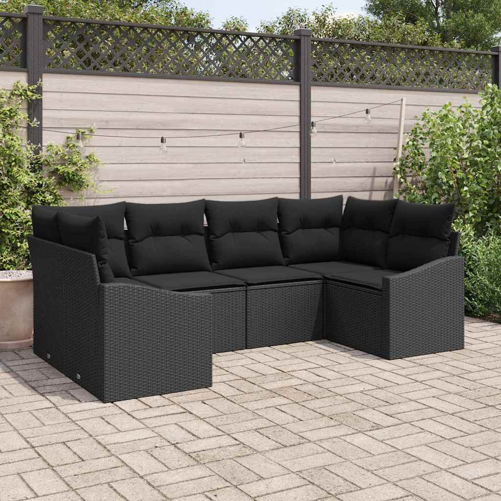 Garten-Sofa-Set 6 pcs Schwarz Poly Rattan