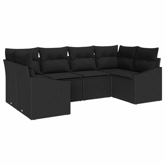 Garten-Sofa-Set 6 pcs Schwarz Poly Rattan