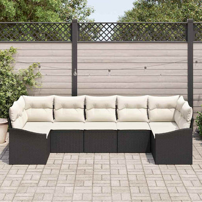 Sofa Set mit Kissen 7 pcs Schwarz Poly Rattan