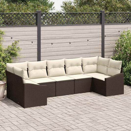 Garten-Sofa-Set 7 pcs Braun Poly Rattan