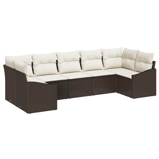 Garten-Sofa-Set 7 pcs Braun Poly Rattan