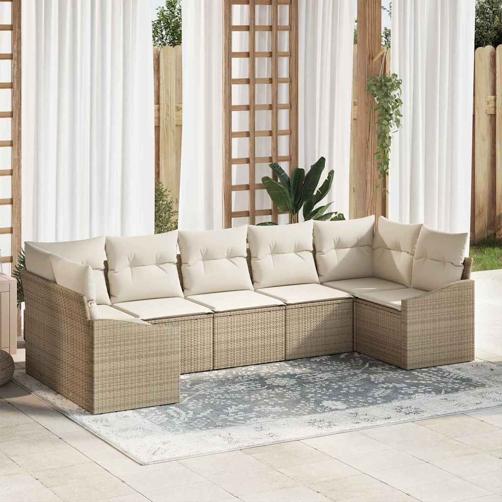 Sofa Set mit Kissen 7 pcs Beige Poly Rattan