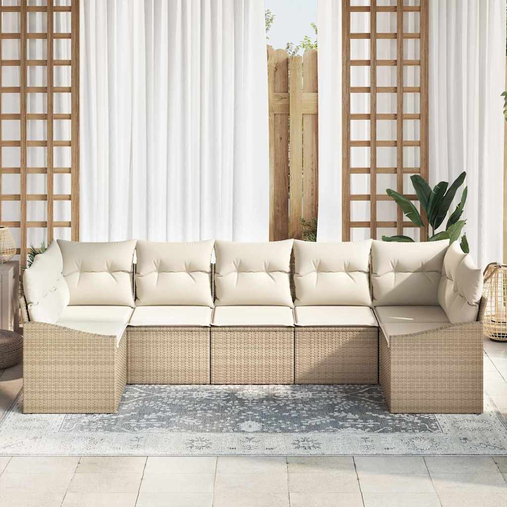 Sofa Set mit Kissen 7 pcs Beige Poly Rattan