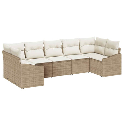 Sofa Set mit Kissen 7 pcs Beige Poly Rattan