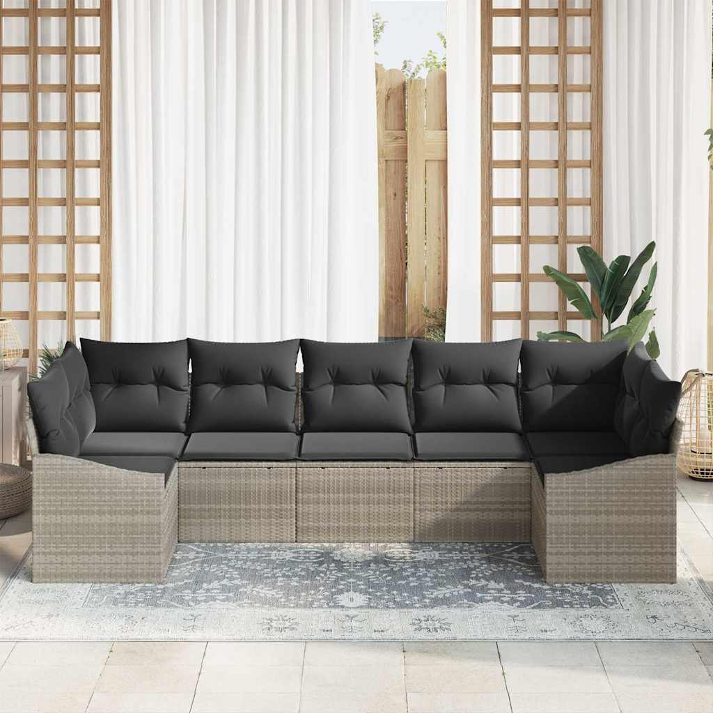 Garten-Sofa-Set 7 pcs Hellgrau Poly Rattan