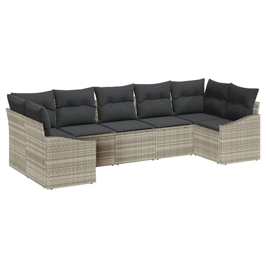 Garten-Sofa-Set 7 pcs Hellgrau Poly Rattan