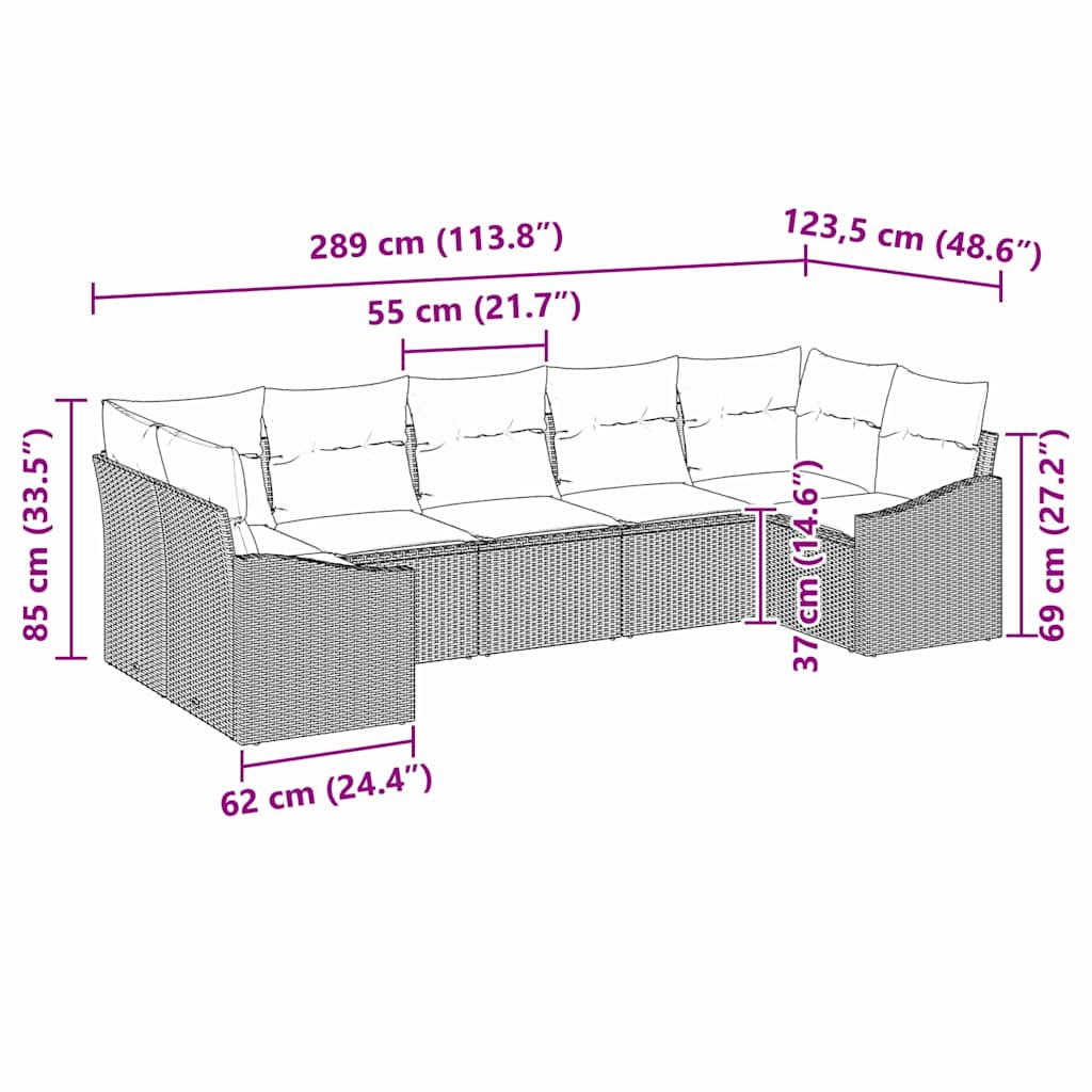 Garten-Sofa-Set 7 pcs Hellgrau Poly Rattan