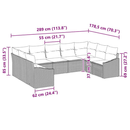 Garten-Sofa-Set 9 pcs Schwarz Poly Rattan