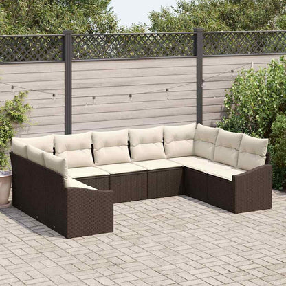 Garten-Sofa-Set 9 pcs Braun Poly Rattan